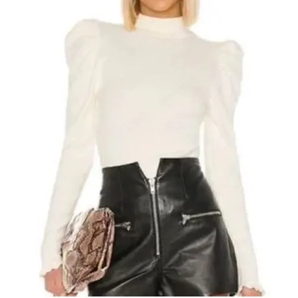 NWT LPA Marie Sweater Open Back Puff Sleeves in Cream Revolve Small